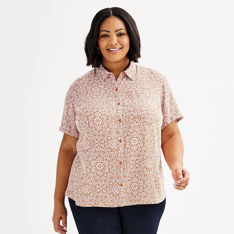 Plus Size Croft & Barrow Camp Shirt, Womens Blue Tossed Floral Product Image