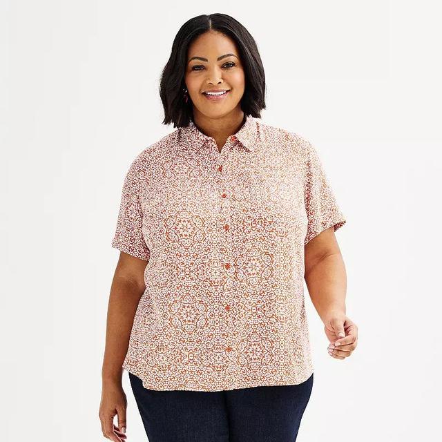 Plus Size Croft & Barrow Camp Shirt, Womens Blue Tossed Floral Product Image