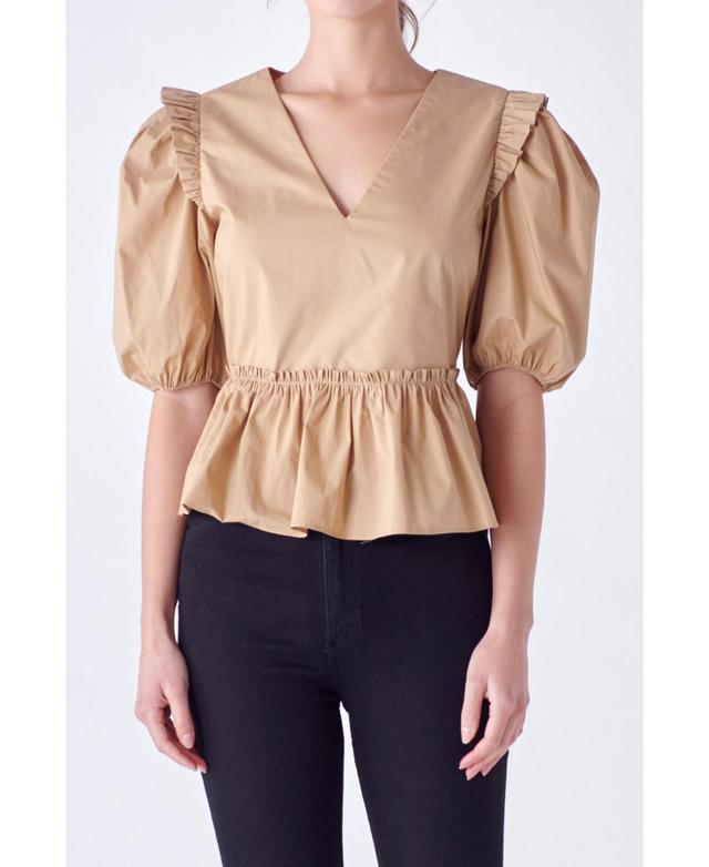 English Factory Puff Sleeve Peplum Cotton Top Product Image