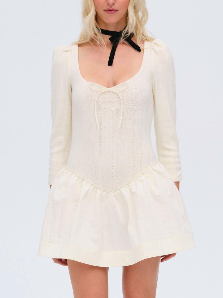 Aliyah Pointelle Mini Dress — Ivory Product Image