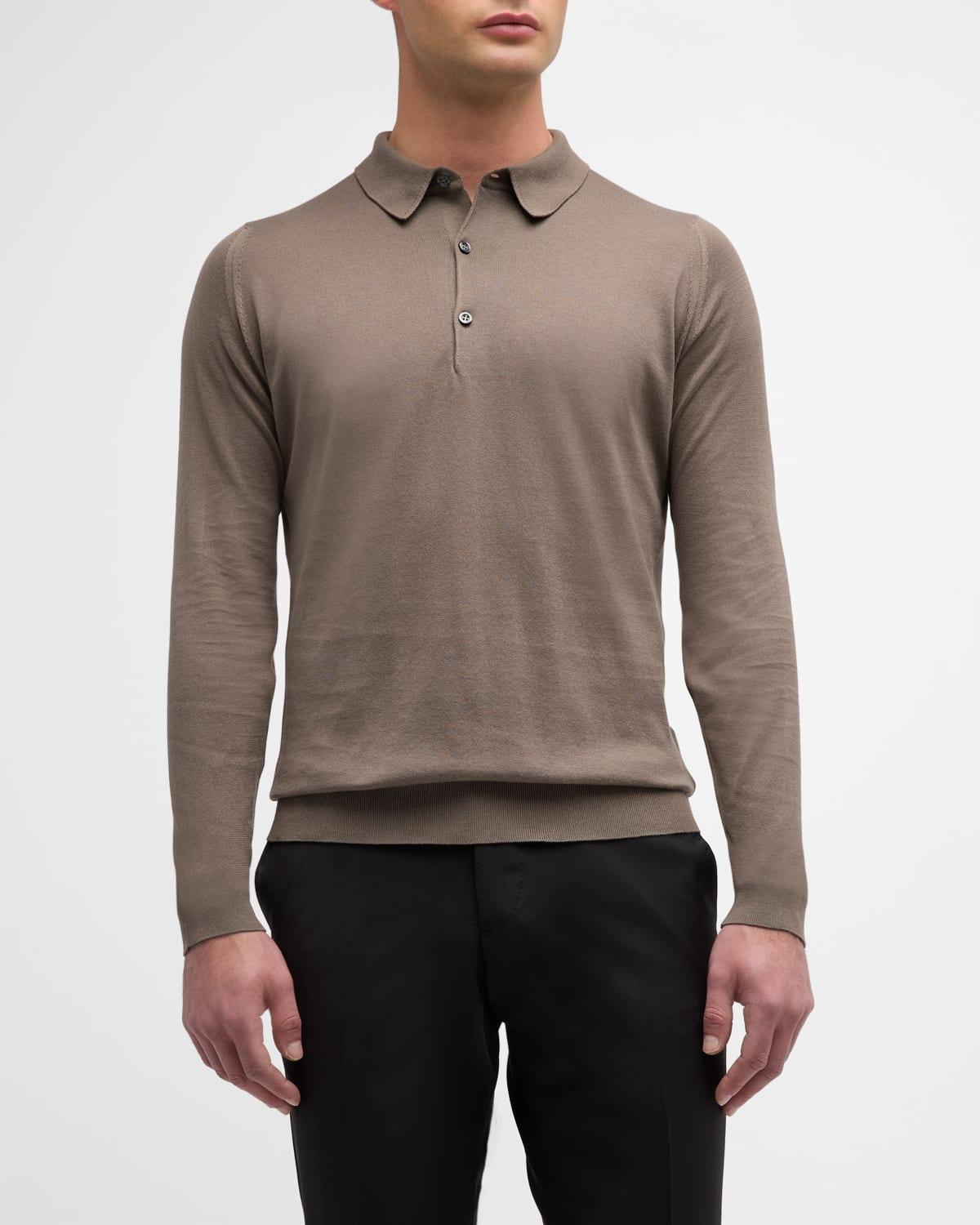 Mens Solid Long-Sleeve Polo Shirt Product Image