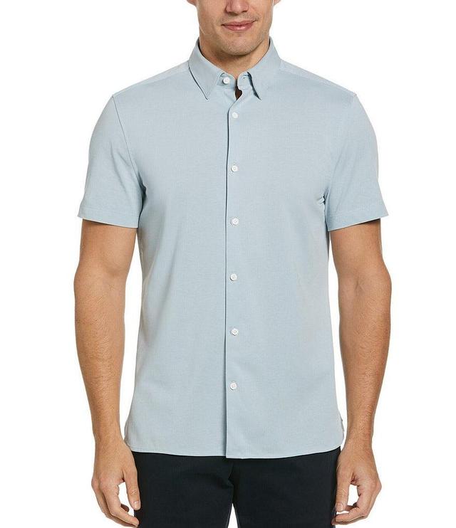 Perry Ellis Slim Fit Solid Cotton Interlock Short Sleeve Woven Shirt Product Image