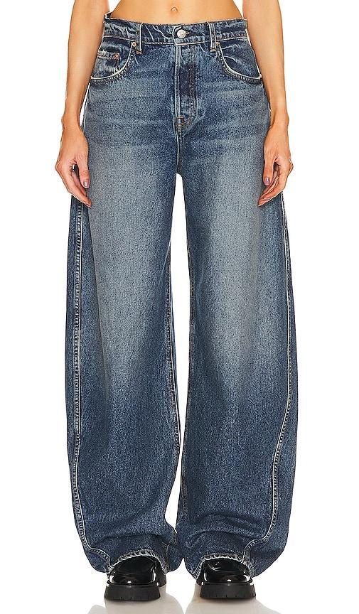 GRLFRND Paola Barrel Leg Jean in Blue. Size 23, 24, 25, 26, 27, 29, 30, 31, 32. Product Image