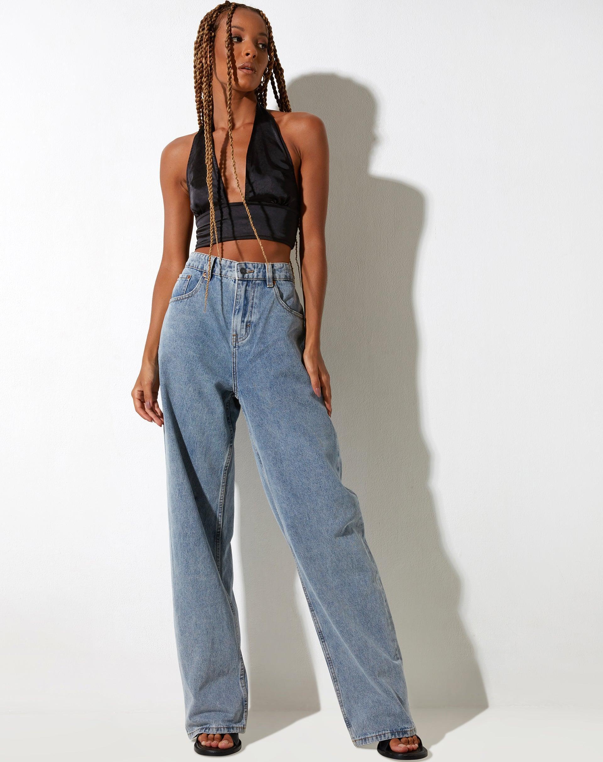 Keiza Crop Top in Satin Black Product Image