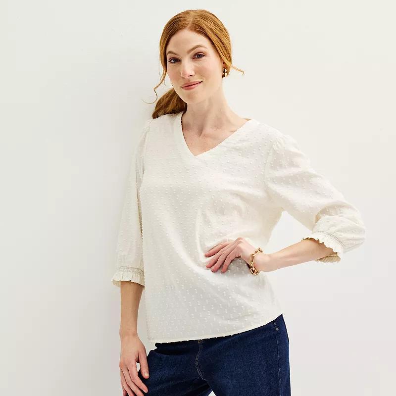 Womens Croft & Barrow Puff Sleeve V-Neck Top Product Image