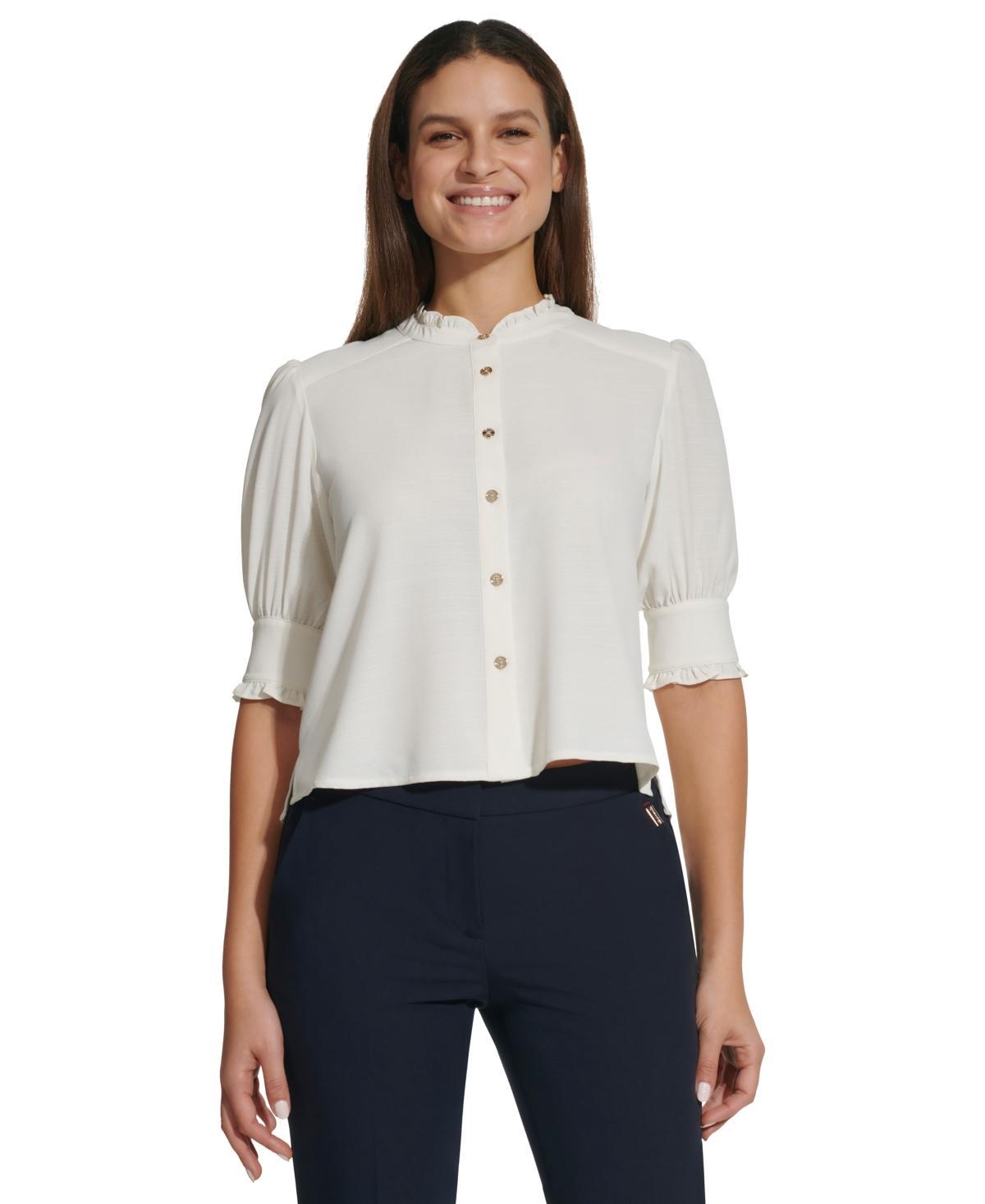 Tommy Hilfiger Womens Ruffle-Trim Puff-Sleeve Blouse Product Image