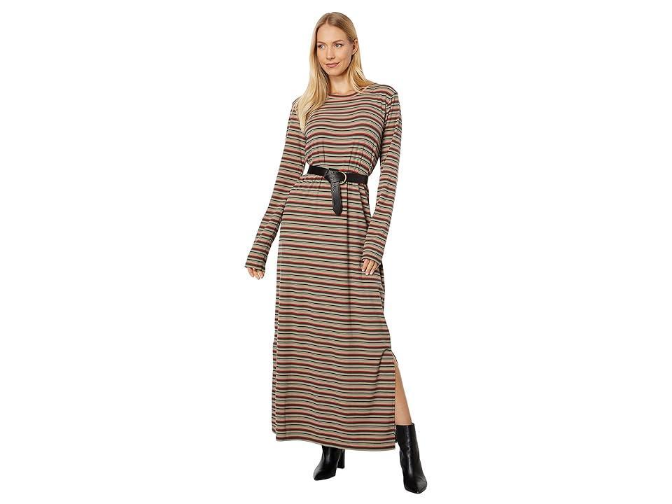 Mod-o-doc Multicolor Autumn Stripe Long Sleeve Crew Neck Maxi Dress Women's Dress Product Image