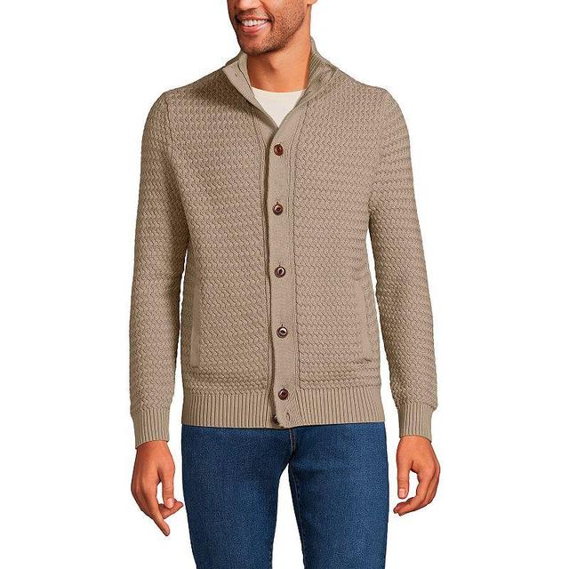 Mens Lands End Long Sleeve Drifter Mock Neck Cardigan Green Product Image