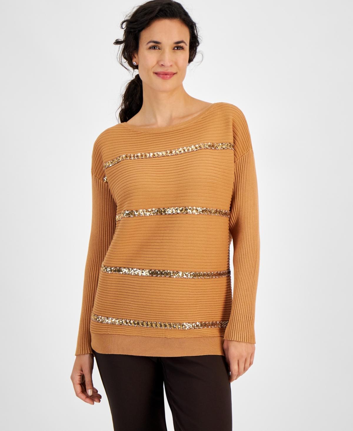 Jm Collection Womens Sequin Stripe Long-Sleeve Sweater, Created for Macys Product Image