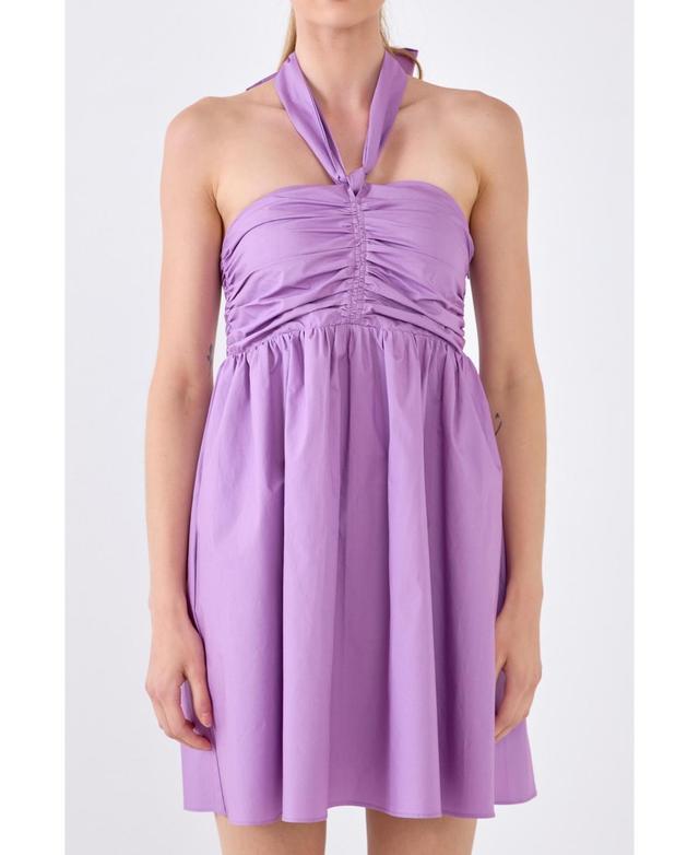 endless rose Womens Ruched Halter Neck Flounce Dress Product Image