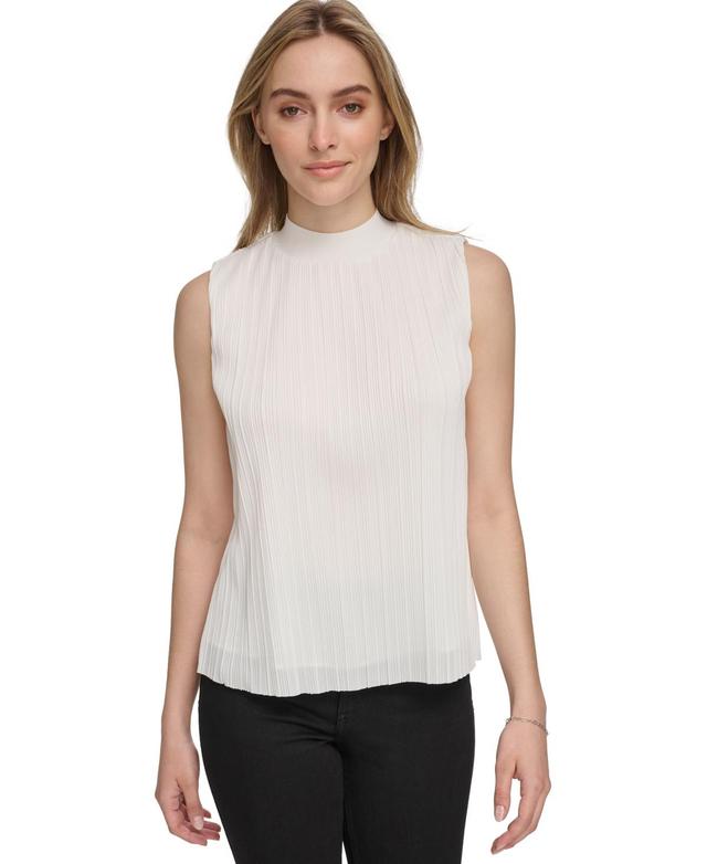 Calvin Klein Mock Neck Sleeveless Plisse Knit Top Product Image