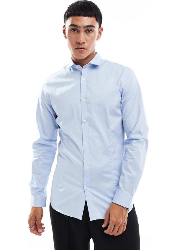 Jack & Jones Premium super slim fit stretch smart shirt in blue Product Image