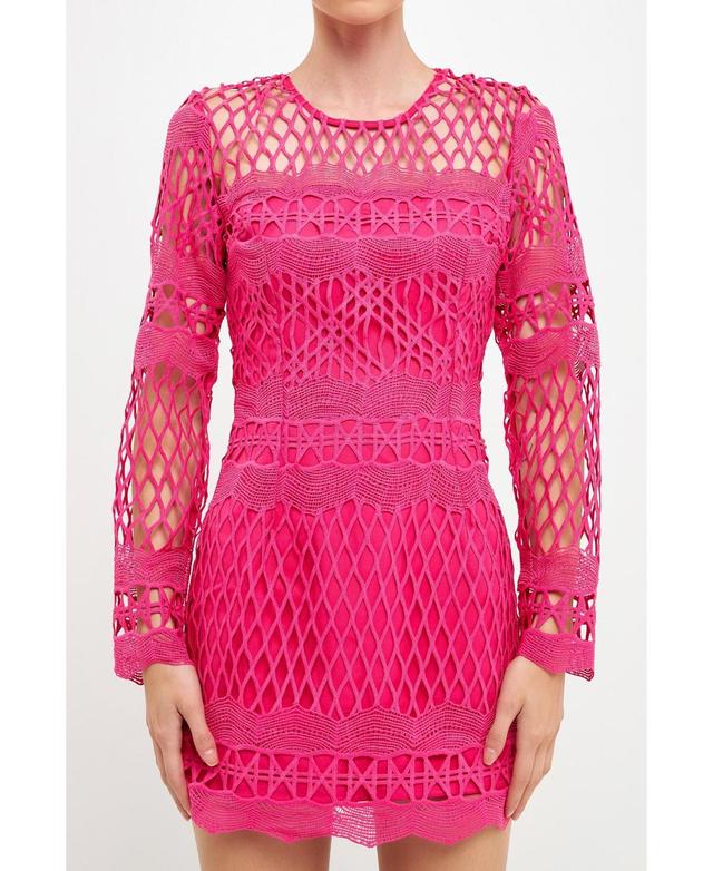 Womens Long Sleeve Crochet Mini Dress Product Image