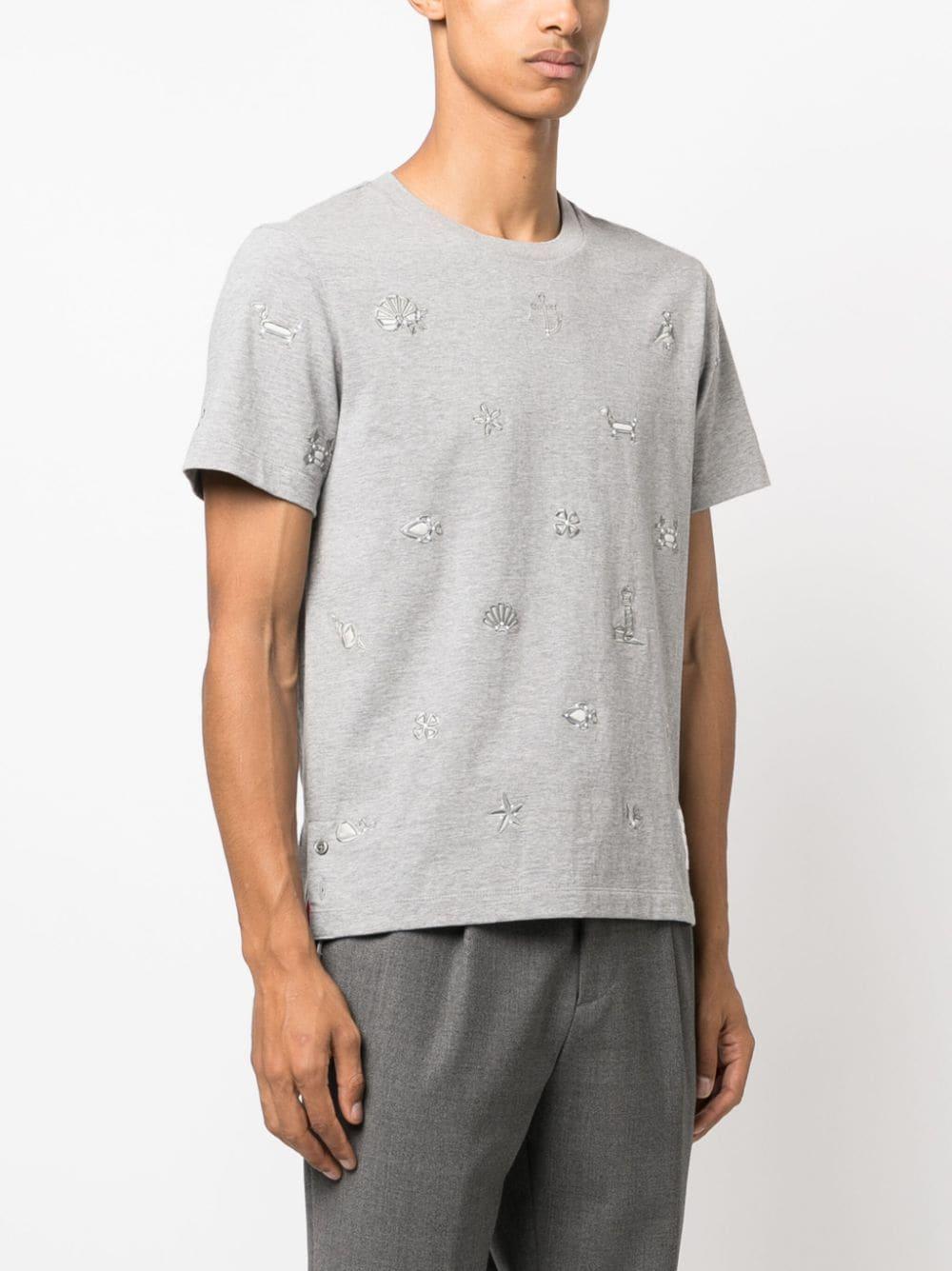 Embroidered Cotton T-shirt In Grey Product Image