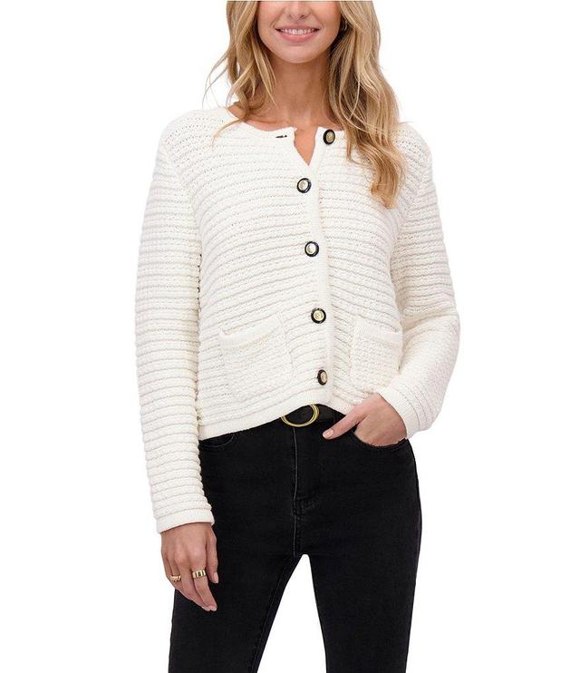 CeCe Crew Neck Long Sleeve Button Front Cardigan Product Image