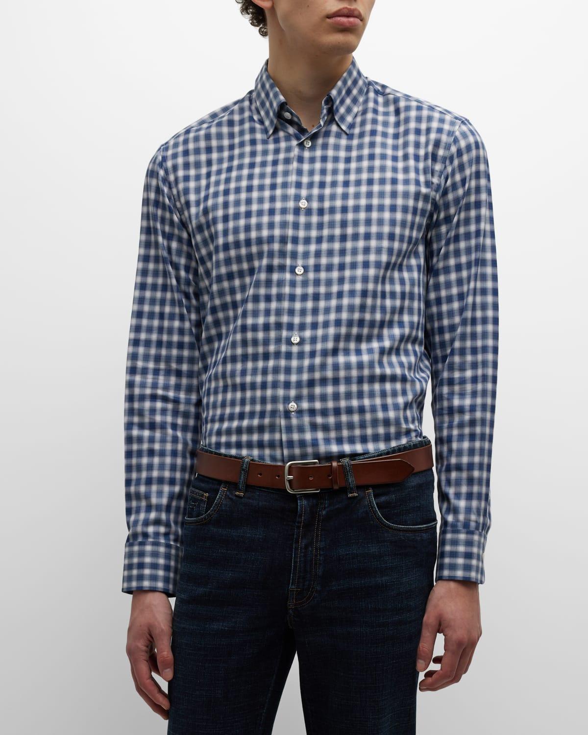 Mens Check-Print Cotton Sport Shirt Product Image