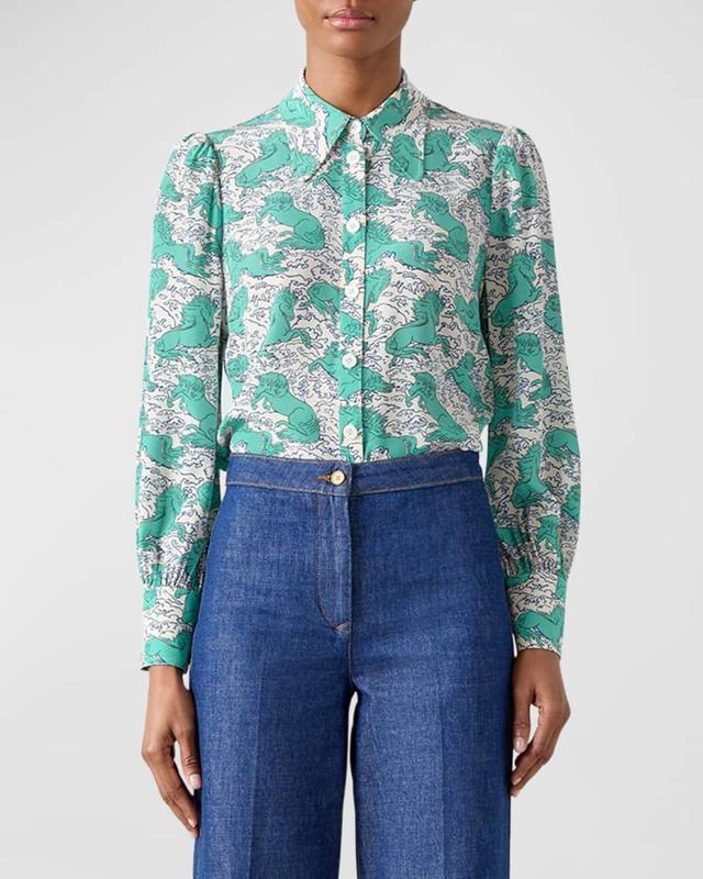 Sonya Horse-Print Silk Blouse Product Image