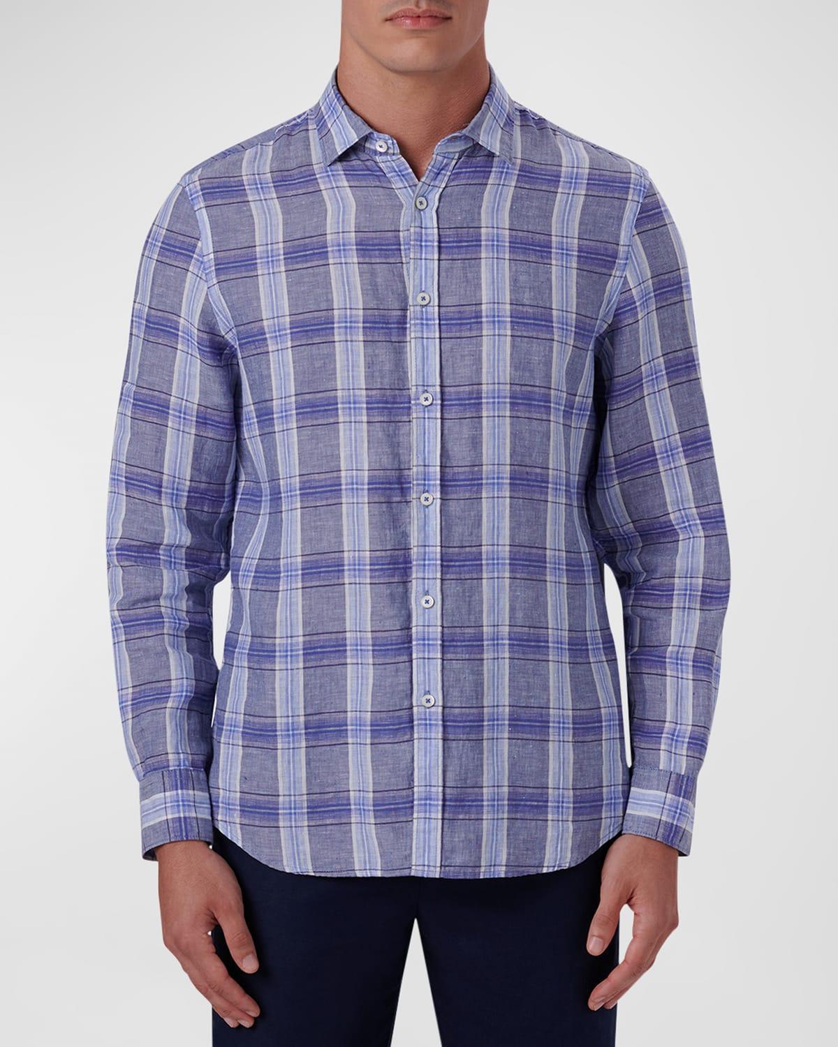 Mens Julian Plaid Linen Shaped Sport Shirt Product Image