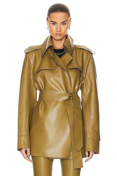 Norma Kamali Double Breasted Trench Coat in Olive Product Image