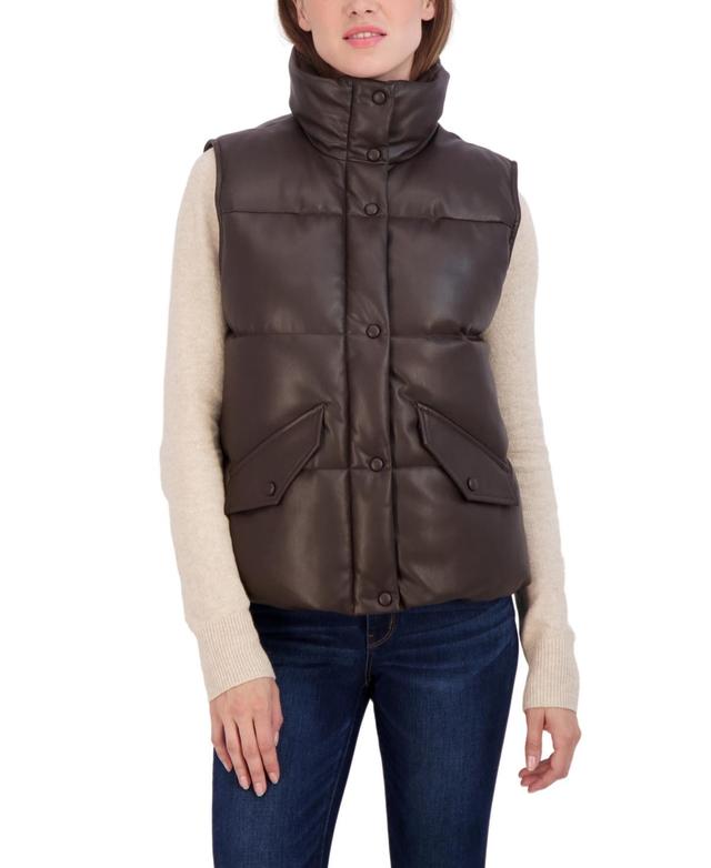 Sebby Collection Womens Faux Leather Puffer Vest Product Image