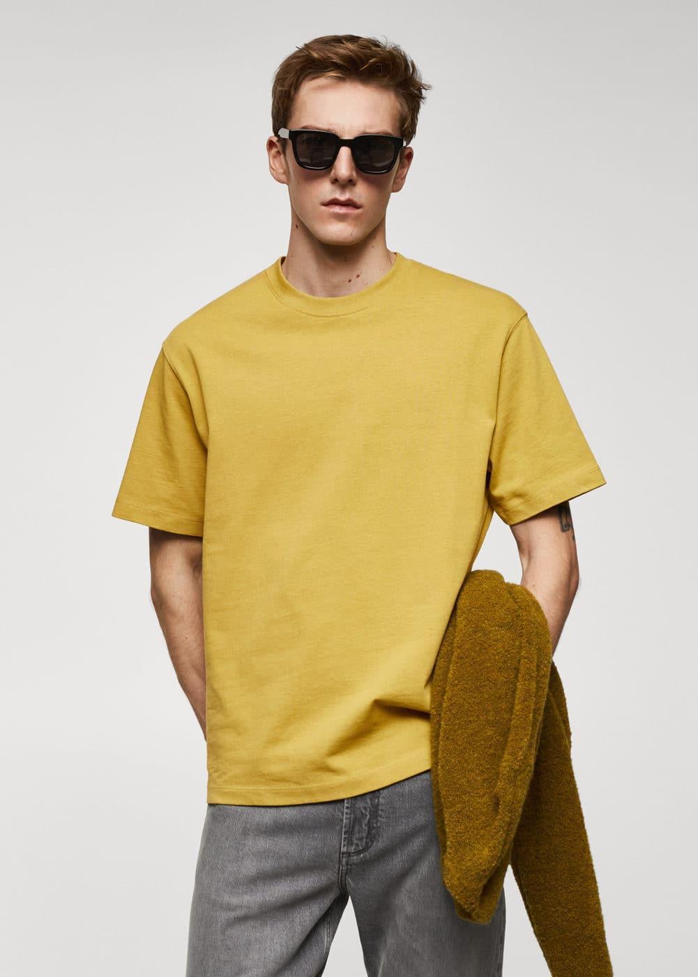 MANGO MAN - Basic 100% cotton relaxed-fit t-shirt mustardMen Product Image