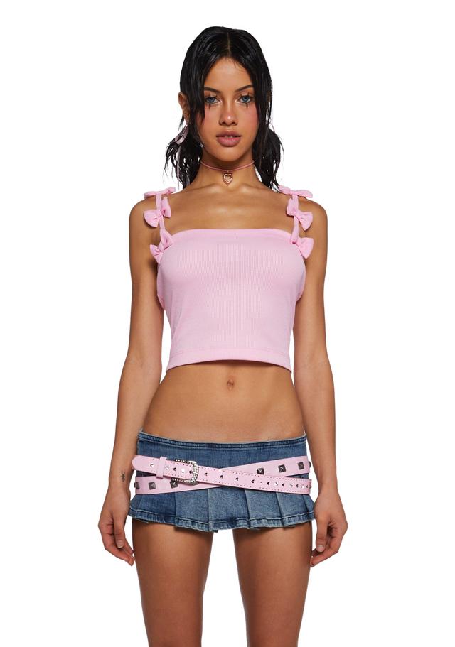 Sugar Thrillz Knit Ribbed Crop Tank Top With Bows - Pink Product Image