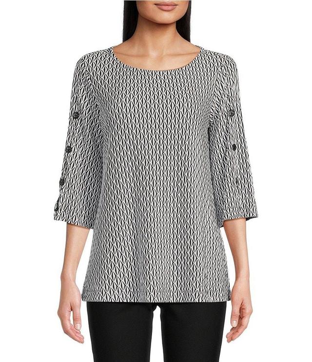 Ali Miles Textured Knit Round Neck 3/4 Sleeve Tunic Product Image