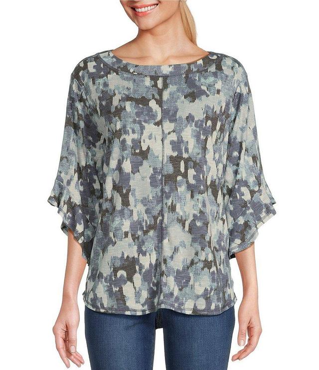 Westbound Knit Floral Crew Neck 3/4 Ruffle Sleeve Top Product Image