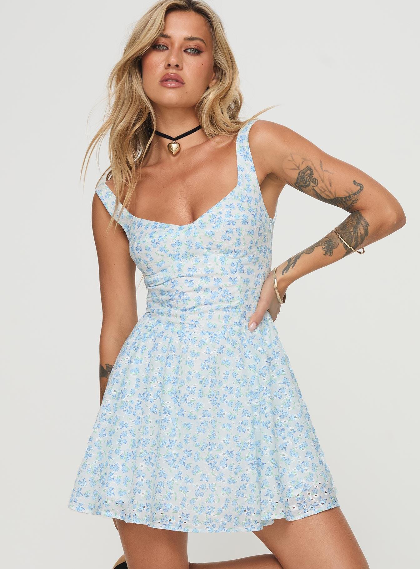 Gozette Mini Dress Blue Floral Product Image