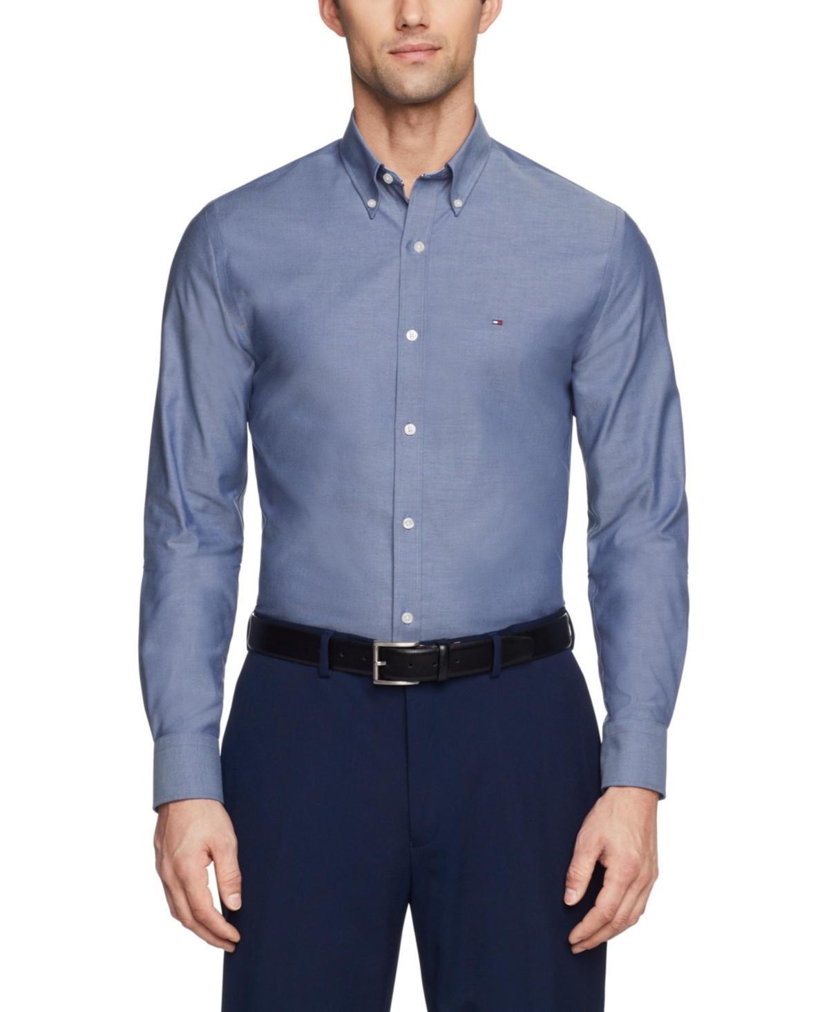 Tommy Hilfiger Mens Flex Slim Fit Wrinkle Free Stretch Pinpoint Oxford Dress Shirt Product Image