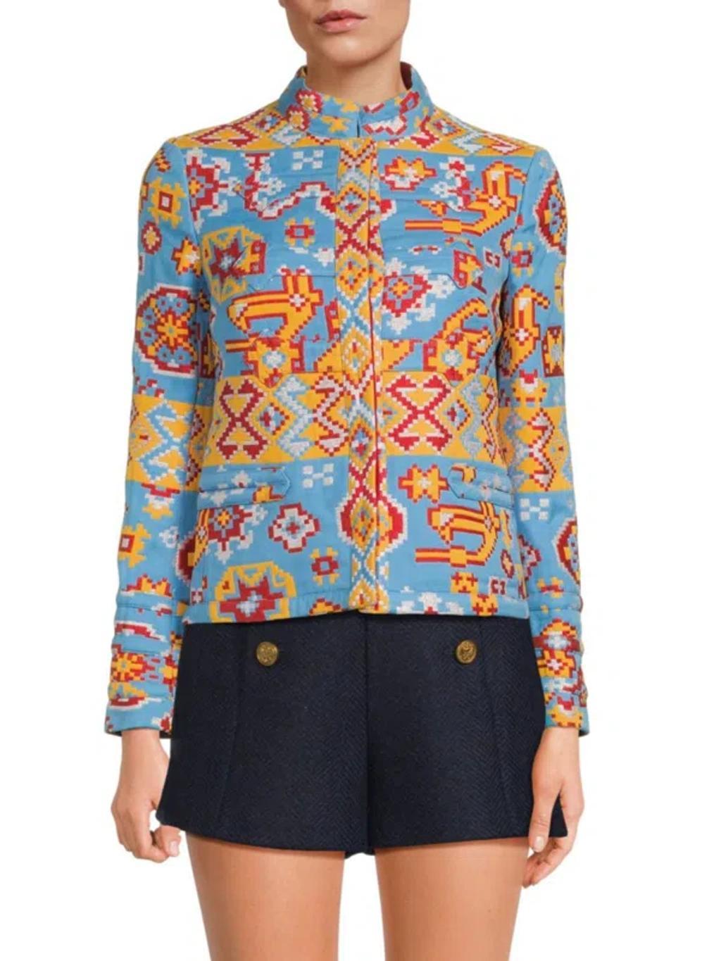 Women's Print Metallic Jacket In Blue Multicolor Product Image