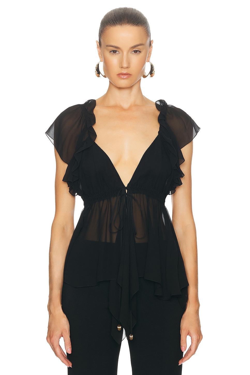 Gathered Silk-georgette Top In Black Product Image