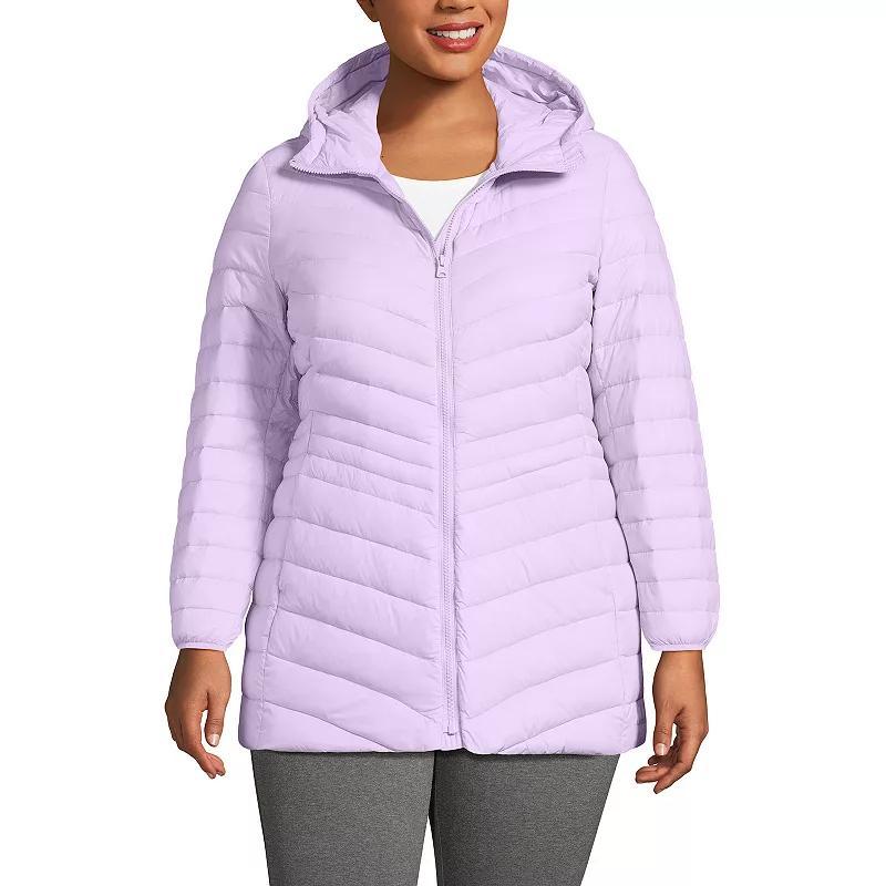 Plus Size Lands End Hood Wanderweight Ultralight Down Packable Jacket, Womens Blushed Purple Product Image