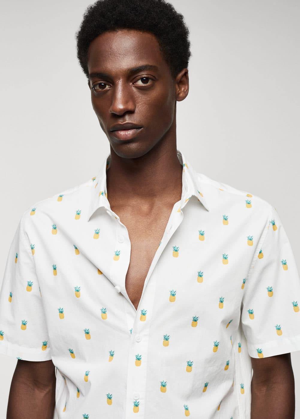 MANGO MAN - 100% cotton shirt with pineapple print whiteMen Product Image