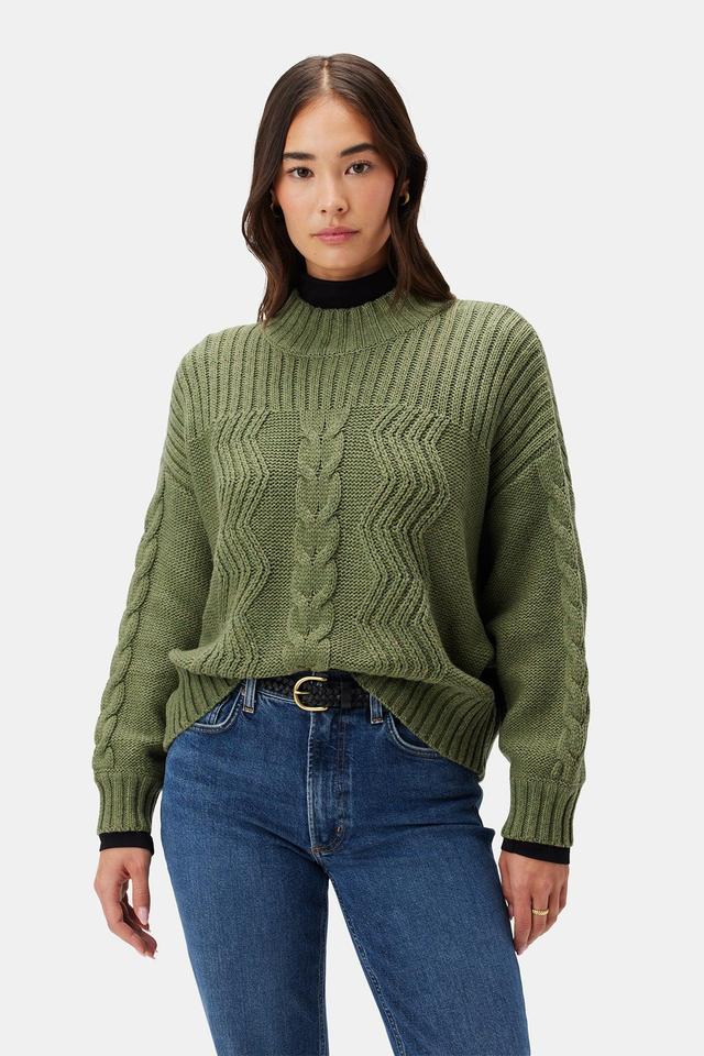 Cameryn Cable Knit Wool Sweater - Olive Product Image