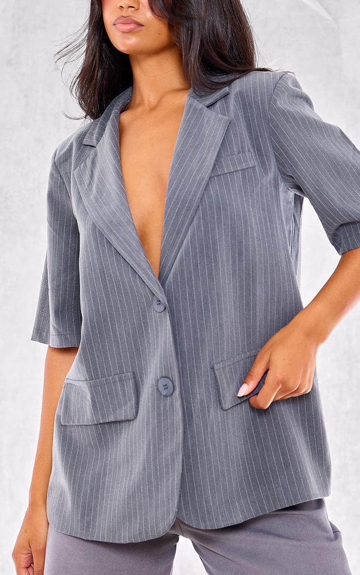 Charcoal Striped Short Sleeve Oversized Blazer Product Image