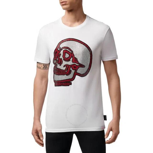 Round Neck Crystal Skull T-shirt In White Product Image