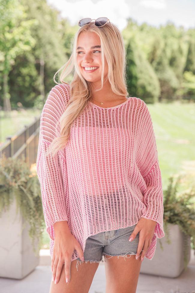 Don't Keep Me Waiting Pink Washed Open Knit Sweater Product Image