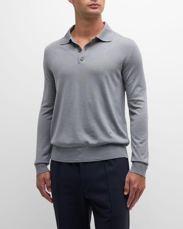 Mens Wool-Silk Blend Polo Sweater Product Image