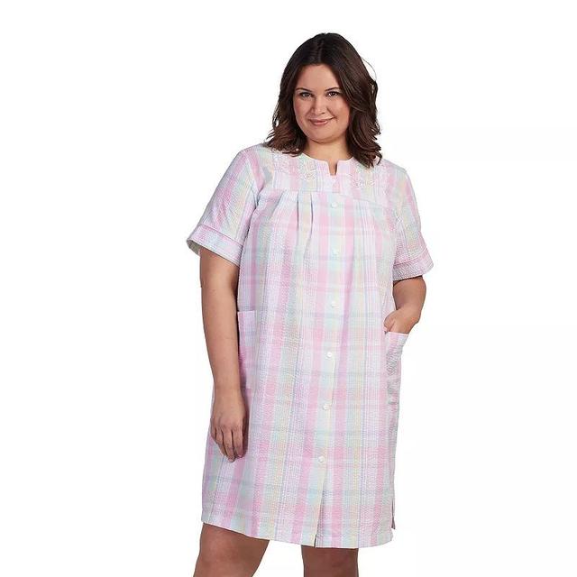 Plus Size Miss Elaine Essentials Seersucker Short Snap Robe, Womens Product Image