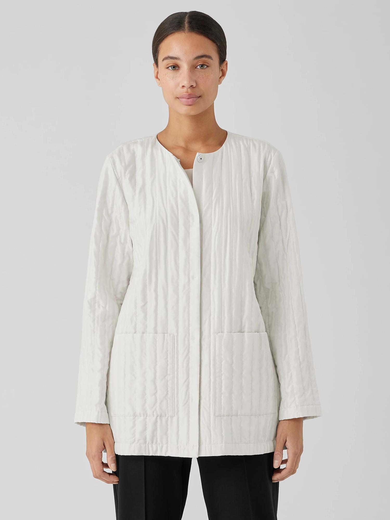 EILEEN FISHER Silk Habutai Quilted Round Neck Jacketfemale Product Image