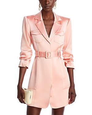 Laith Belted Satin Blazer Mini Dress In Coral Pink Product Image