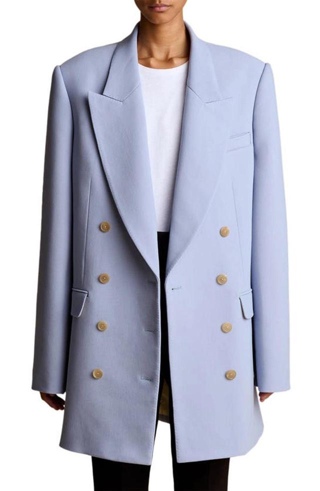 Light Blue Wool And Viscose Double-breasted Blazer Product Image