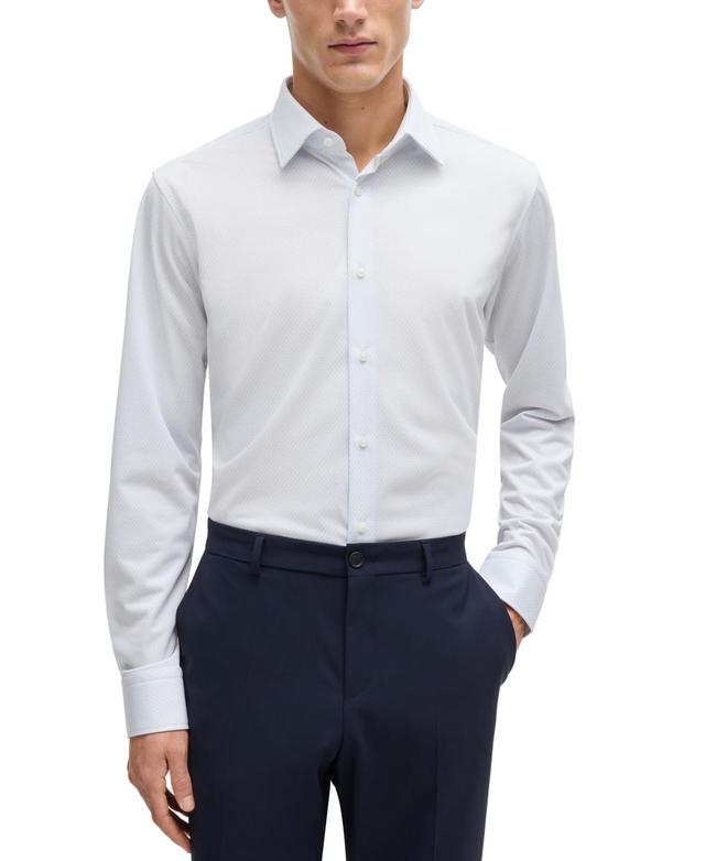 Boss By  Men's Regular-fit Performance Dress Shirt In Navy Pattern Product Image