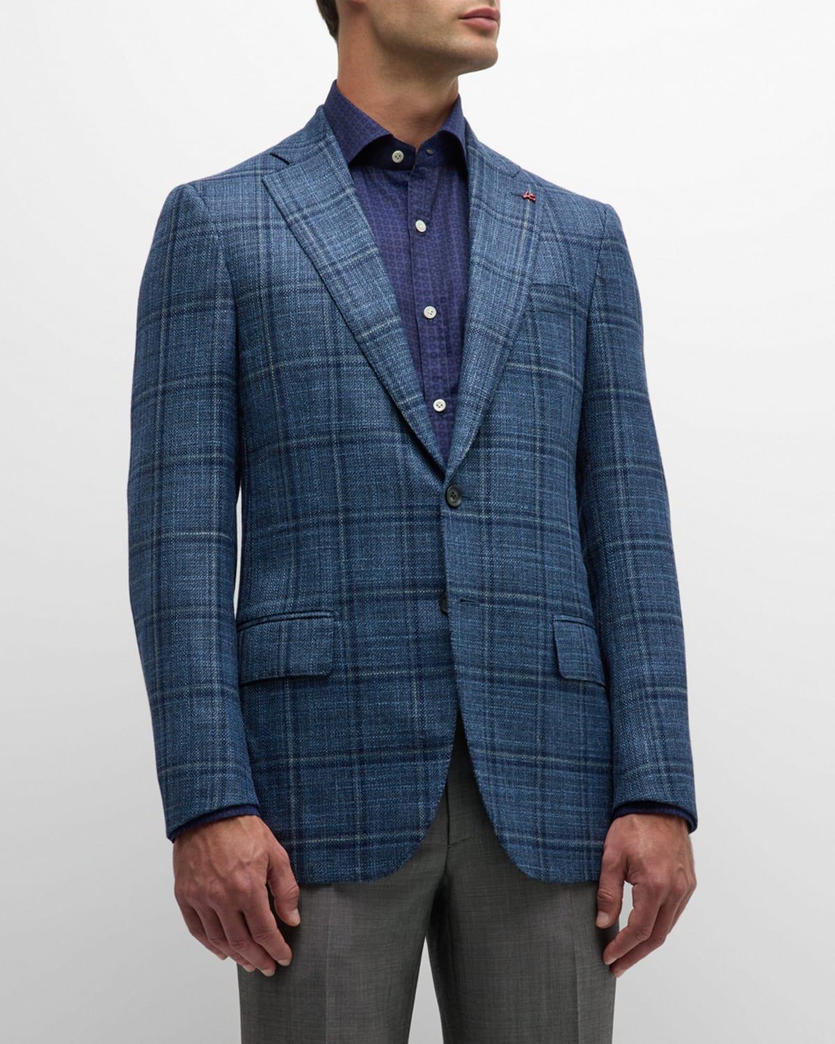 Mens Blue Windowpane Check Sports Jacket Product Image