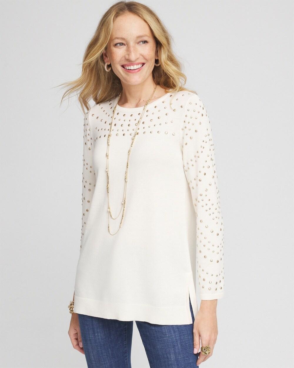 Studded Crewneck Sweater Tunic Product Image