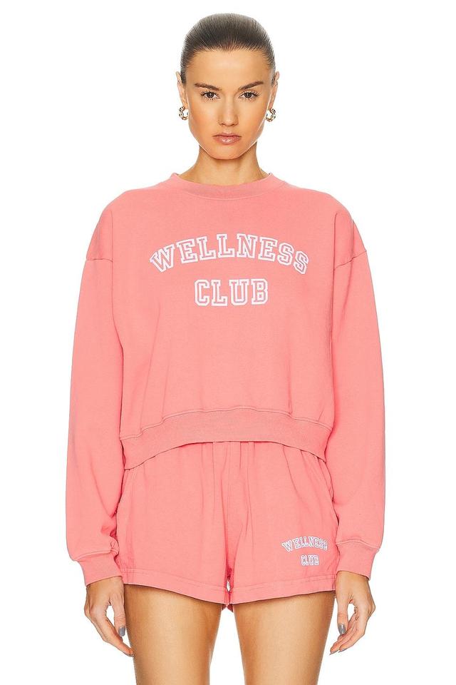 Sporty & Rich Wellness Club Flocked Cropped Crewneck Sweater in Pink Product Image