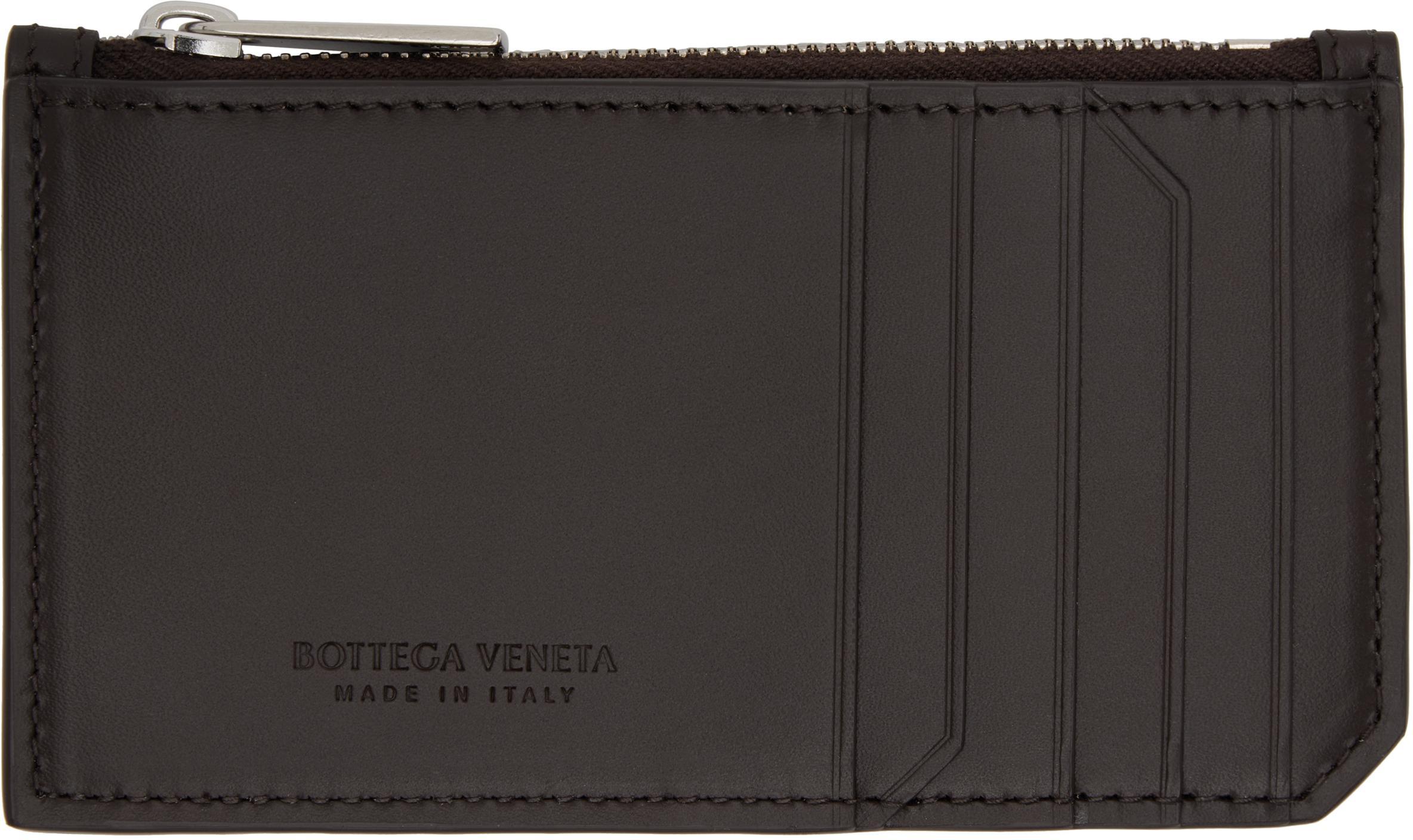 BOTTEGA VENETA Brown Intrecciato Piccolo Zipped Card Holder In Black Product Image