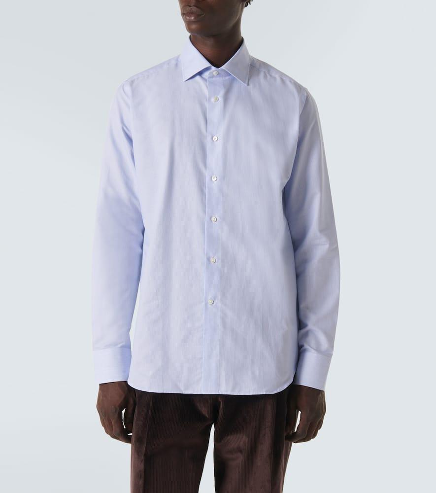 CANALI Striped Cotton Poplin Shirt In Blue Product Image