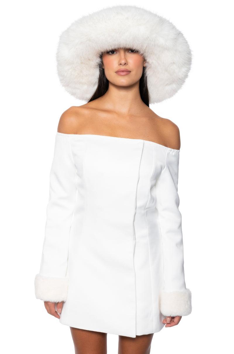 APRES SKI OFF SHOULDER FAUX FUR MINI DRESS Product Image